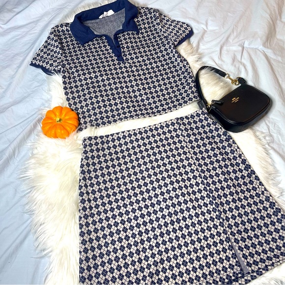 SOLD Navy Plaid Skirt + Top Set - Picture 3 of 10